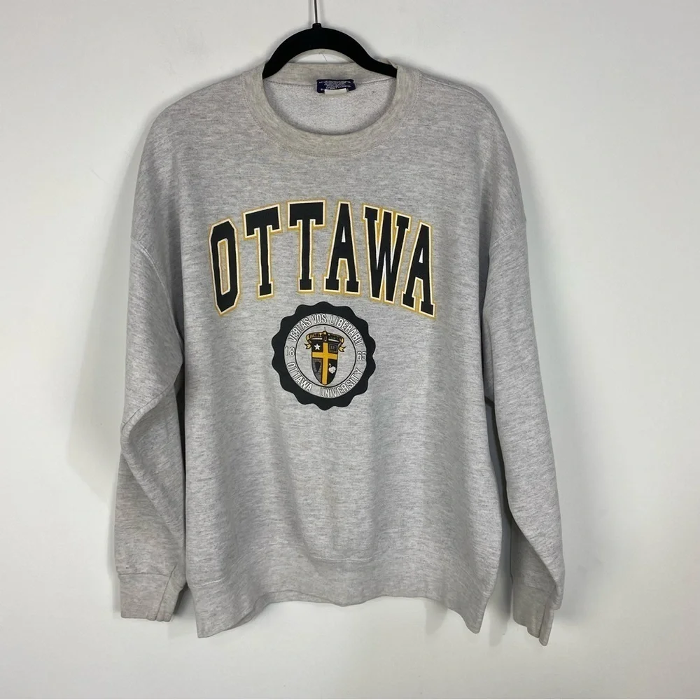 Vintage Ottawa Jansport Grey Gray Retro 90s Crewneck Sweatshirt - Picture 1 of 4